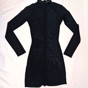 Black Long Sleeve Power Mesh Bodycon Dress.